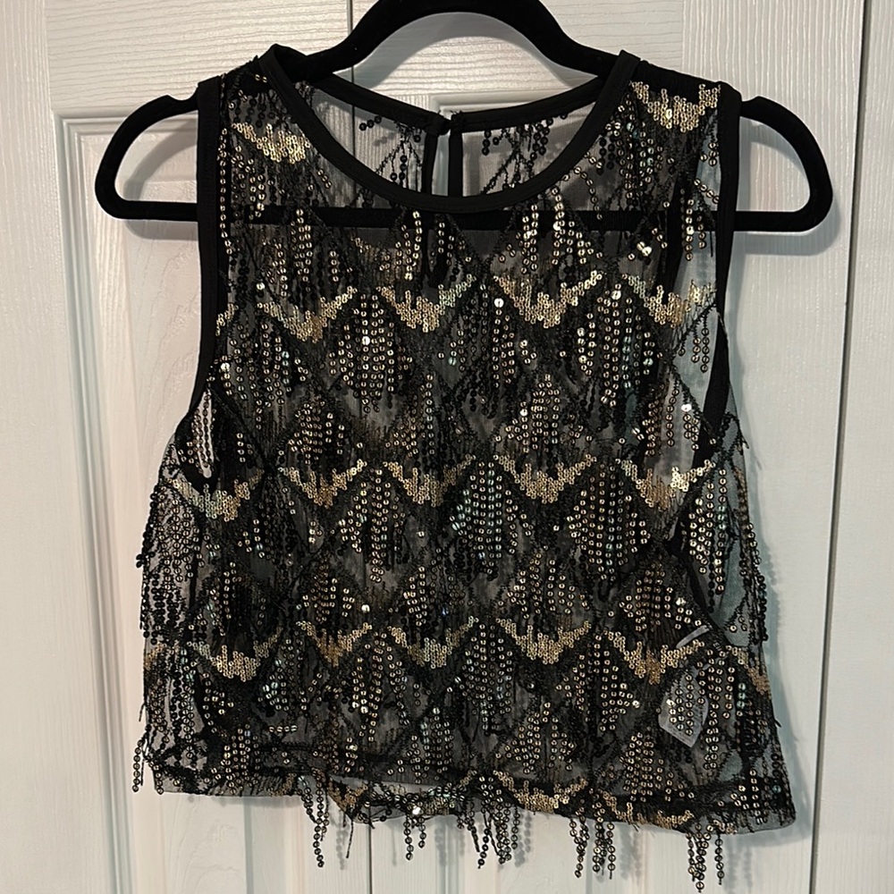 Black and Gold Sequin Sleeveless Top